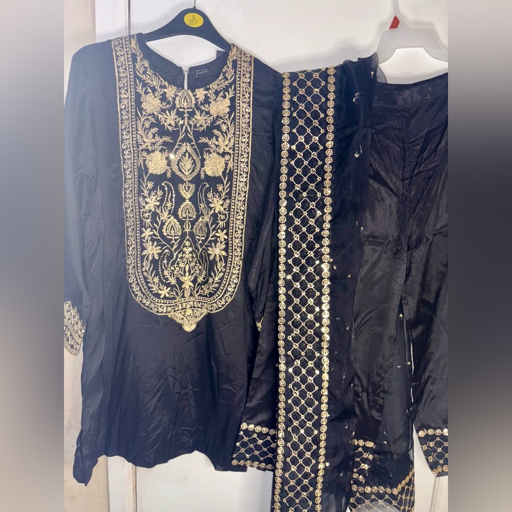 Elegant Black and Gold Embroidered Dress